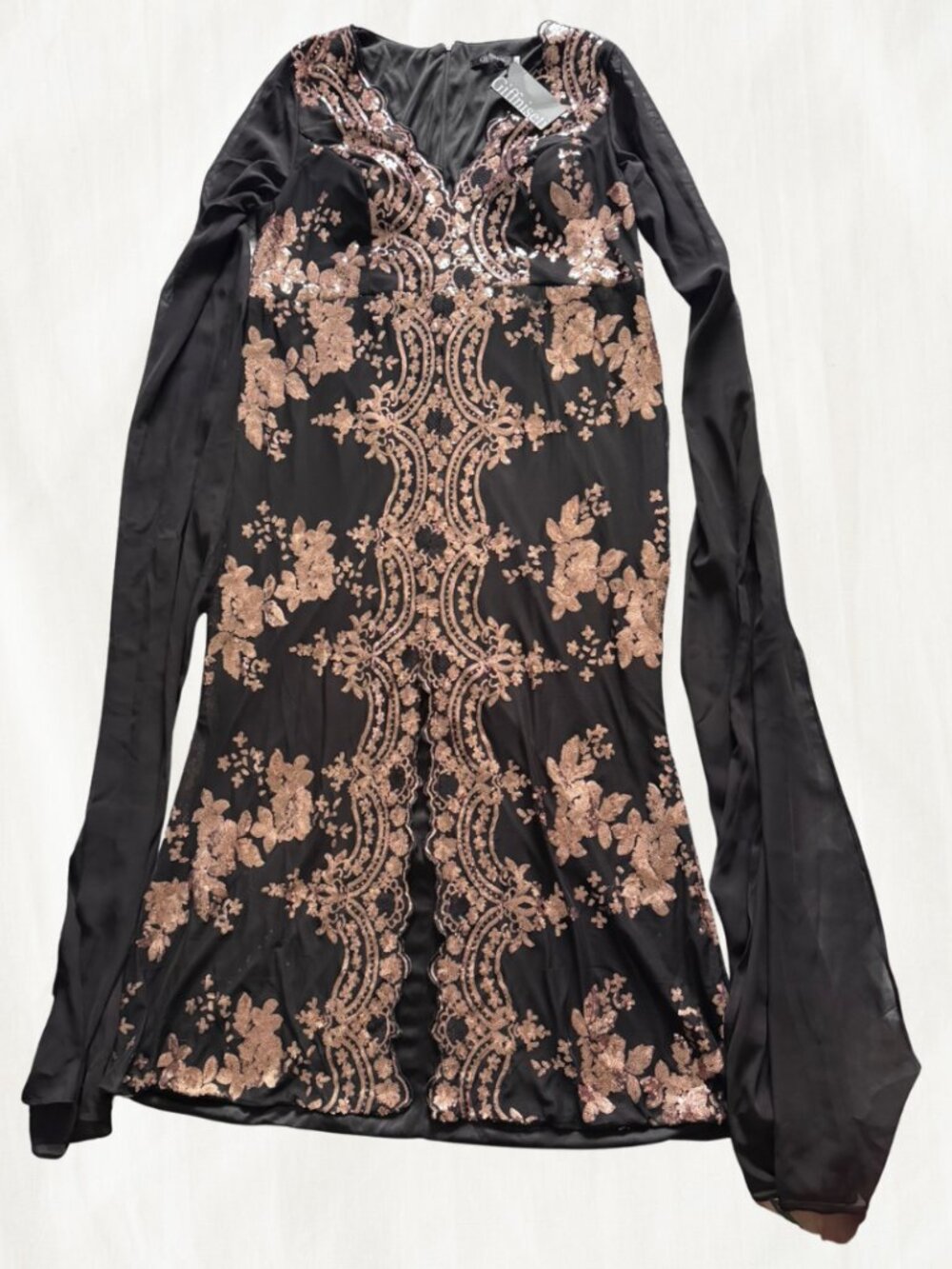 GRIFFNISETI Black Formal Dress with Gold Sequins (Plus Size)